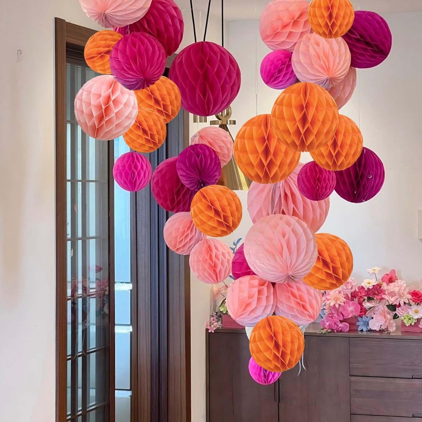 Rainbow Paper Honeycomb Balls,6 and 10 inch Hanging Tissue Pompoms,12 Pack Party Decorations