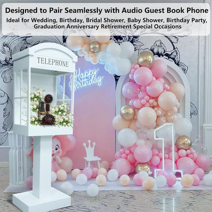 Audio Guest Book Phone Booth Stand, Romantic Metal Audio Guestbook Telephone Booth for Wedding Birthdays Party Graduation Baby Shower Retirement Special Occasions Decoration
