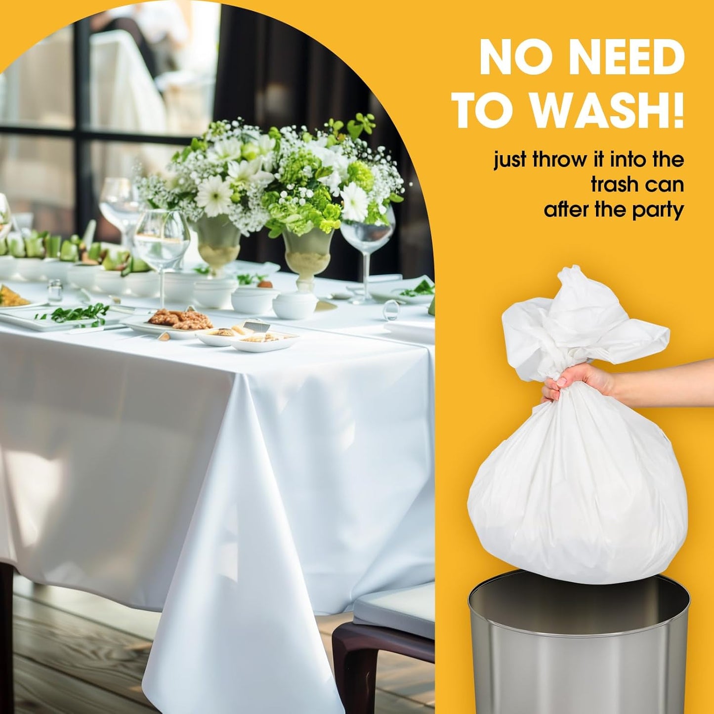 Niuara White Plastic Table Cloth - 4 Pack 54" × 108" Rectangle Disposable Tablecloths for 6FT Tables, Table Cover for Party, Holiday & Gathering Use