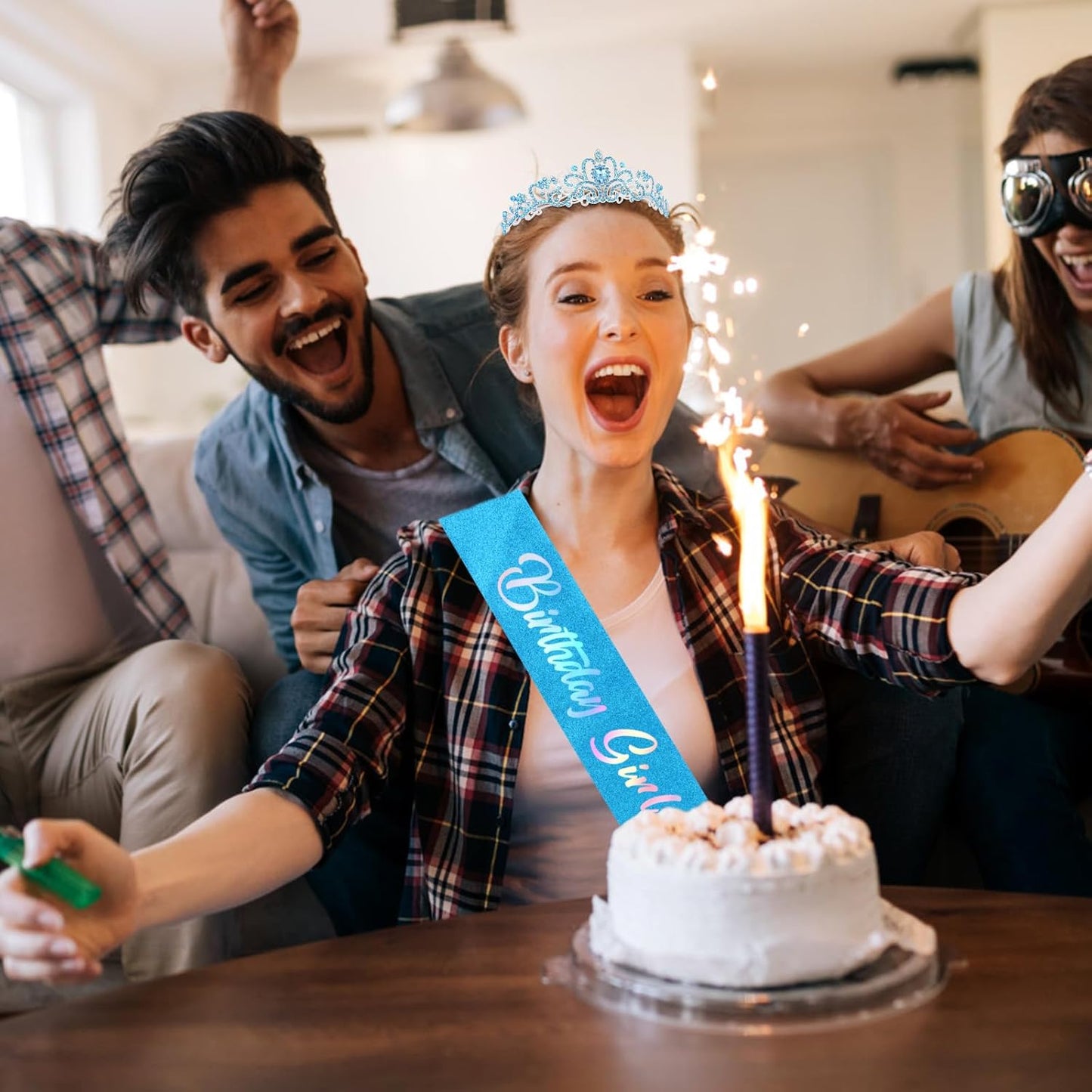CIEHER Birthday Girl Crown and Sash - Rose Gold Tiara Birthday Decorations for Women and Girls