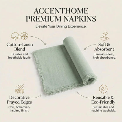 ACCENTHOME Natural Cotton Linen Napkin Set of 12 18x18 inch Dinner Napkins - Washable Soft Premium Hotel Quality Reusable Hemmed Edges Napkins Perfect Table Linens for Family Dinners, Weddings