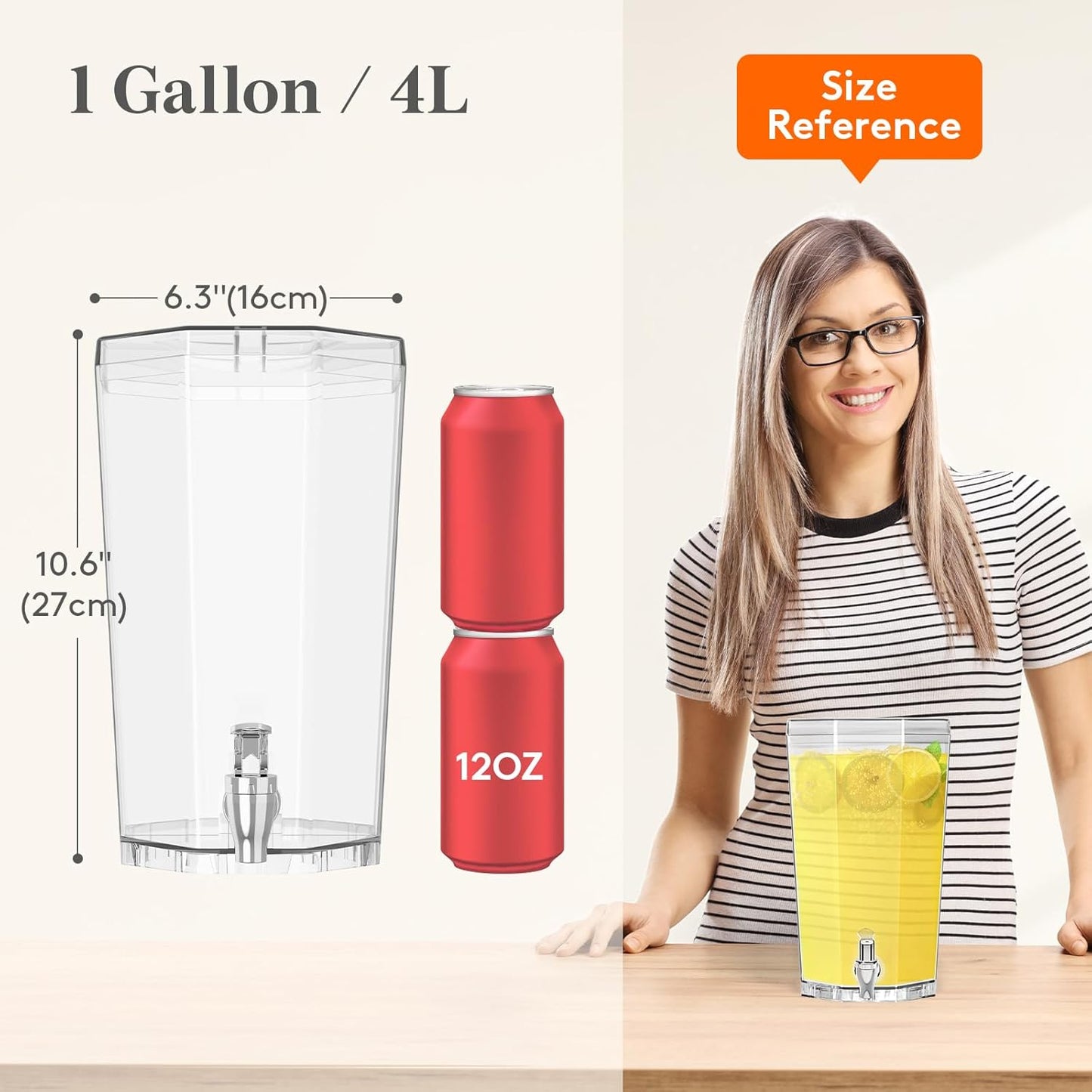 Lifewit 1 Gallon Drinks Dispense for Partiesr, Small Beer Dispenser, Plastic Beverage Pitcher for Cocktail, Soda, Tea, Juice Container for Lenmonade Stand, Mimosa Bar Supplies, 27 x 16 cm/10x6"
