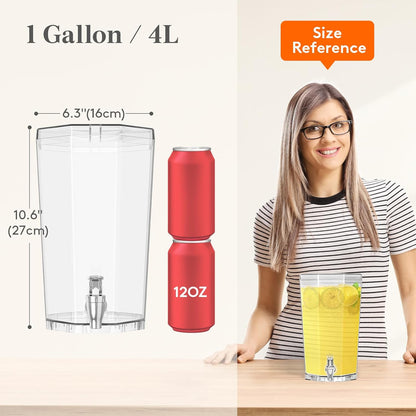 Lifewit 1 Gallon Drinks Dispense for Partiesr, Small Beer Dispenser, Plastic Beverage Pitcher for Cocktail, Soda, Tea, Juice Container for Lenmonade Stand, Mimosa Bar Supplies, 27 x 16 cm/10x6"