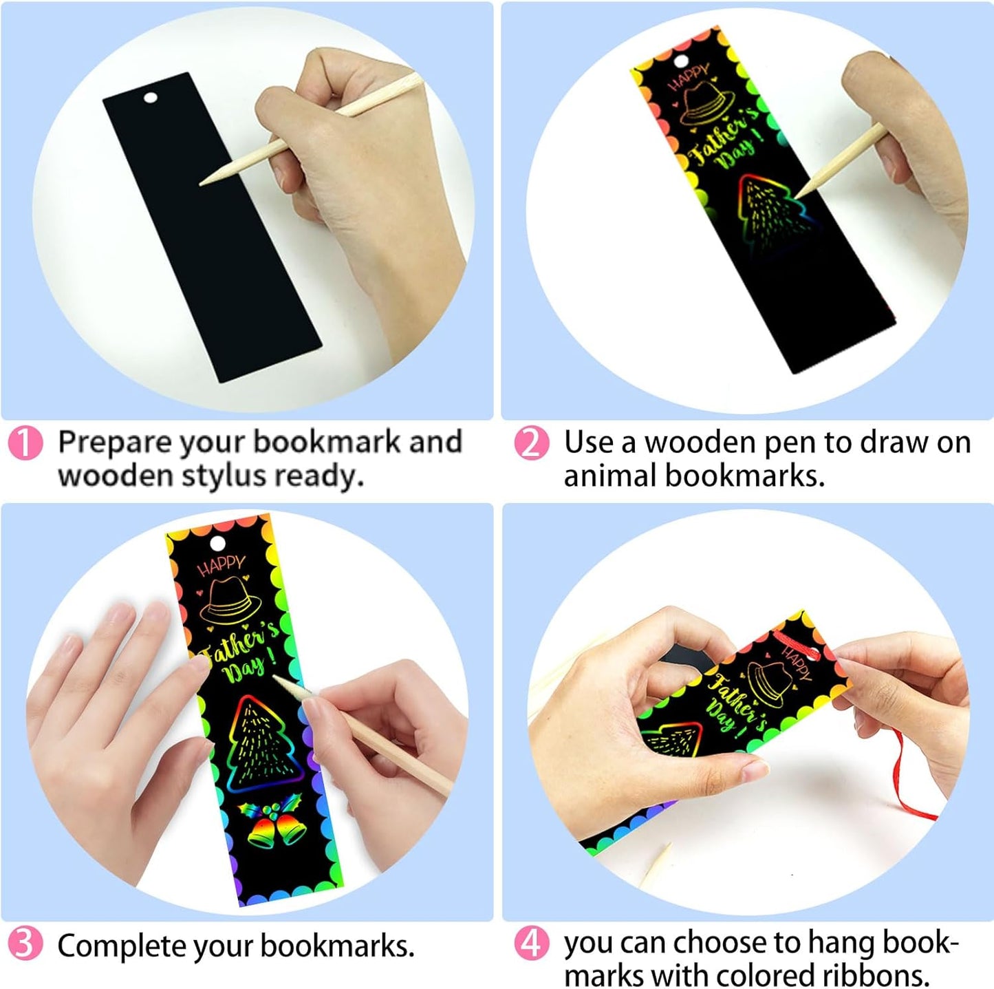 100 Sets Scratch Art Bookmark Making Kit, DIY Animal Bulk Bookmarks with 100PCS Ribbons and 100PCS Wood Stylus for Kids 4-14 Years Old Students Classroom Prizes Gifts & Party Favors, 13 Styles
