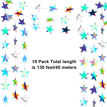 Patelai Glitter Star Garland Banner 2026 Graduation Decor 130 Feet Star Hanging Banner Twinkle Backdrop for Party Birthday Classroom Wedding Supplies(Gold)