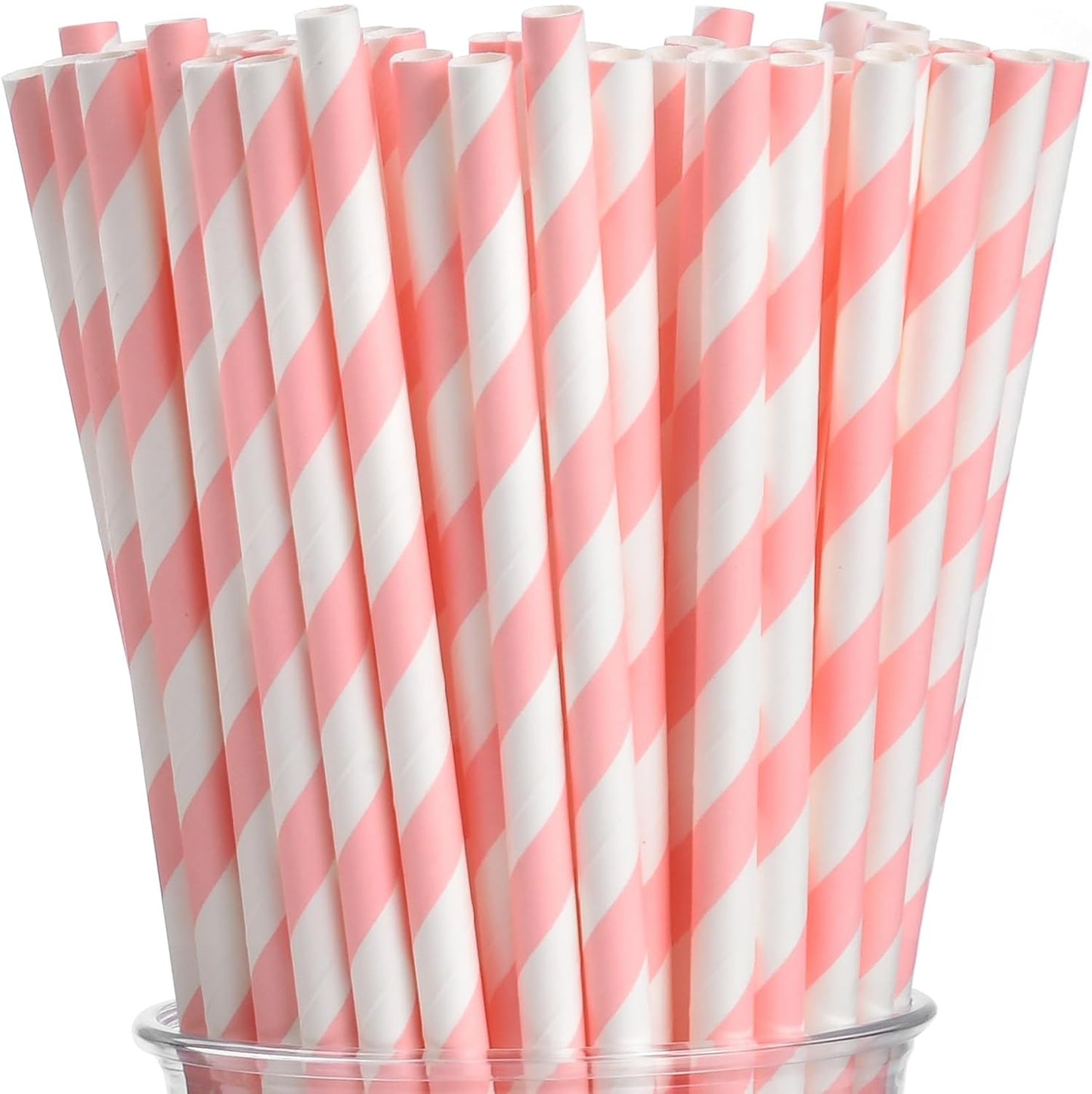 ALINK 100 White and Gold Striped Paper Straws, Biodegradable Disposable Drinking Straws for Birthday, Bridal/Baby Shower, Christmas, New Year, Party Decoration Supplies