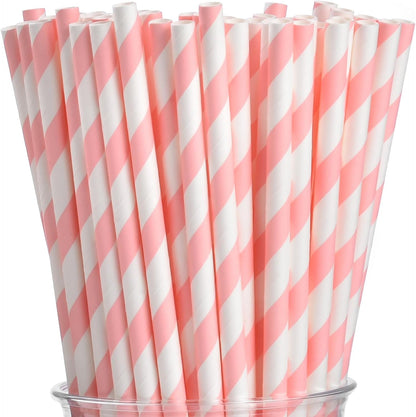 ALINK 100 White and Gold Striped Paper Straws, Biodegradable Disposable Drinking Straws for Birthday, Bridal/Baby Shower, Christmas, New Year, Party Decoration Supplies