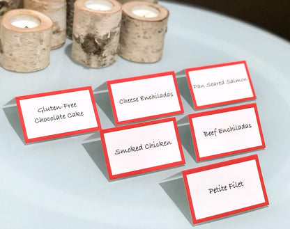 Tented Place Cards - 50 pack - Folded Place Cards are ideal for Wedding Placecards, Buffet food label, Banquet tables, Cocktail Parties, and Name Cards. Made of 14 pt. Matte Card Stock.