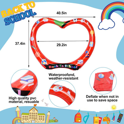 Back to School Photo Booth Frame Inflatable Apple Balloon Frame with 25pcs Photo Props, 40Inch Large First Day of School Selfie Photo Booth Backdrop Welcome Back to School Decorations Party Supplies
