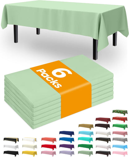 Pureegg Plastic Table Cloth Disposable 6 Pack, 54 x 108 Inch Table Cloths, Party, Picnic, Wedding, Decorative Tablecloths, Rectangle, White Plastic Cover, Waterproof, White