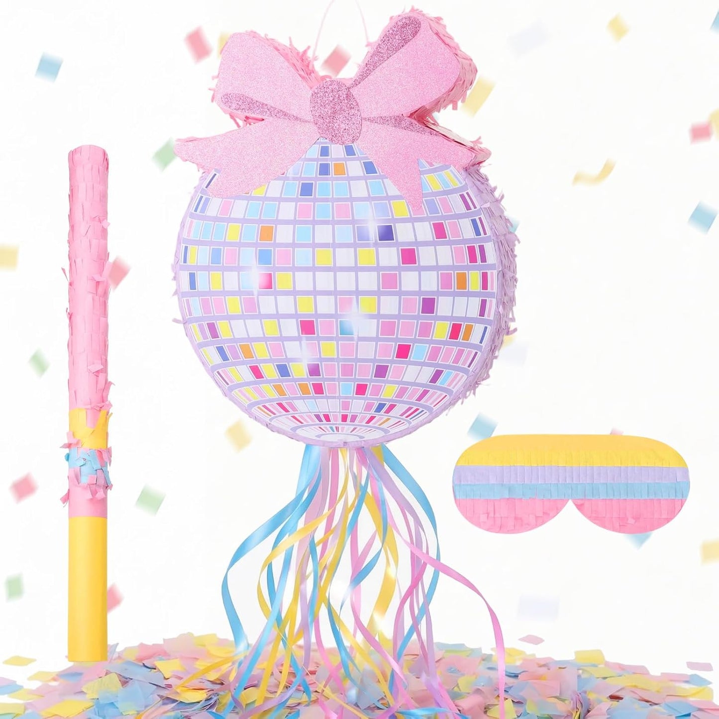 Rock and Roll Skeleton Piñata with Headphones Design Blindfold Hitting Stick Confetti for Music Themed Birthday Party (15.56 x 13.19 x 2.76 inch)