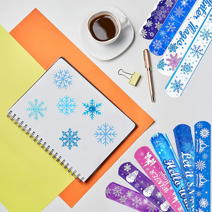 CZWXOXO 74Pcs Snowflake Theme Party Favors Contain 24 Pcs Snowflake Theme Slap Bracelets 50Pcs Snowflake Theme Stickers, Ice and Snow Theme Birthday Party Decorations