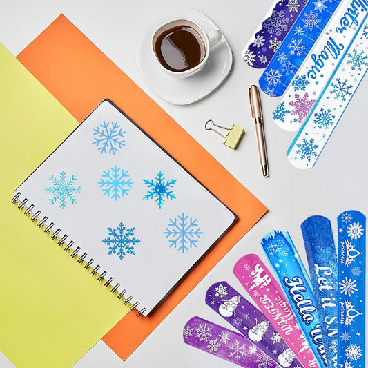 CZWXOXO 74Pcs Snowflake Theme Party Favors Contain 24 Pcs Snowflake Theme Slap Bracelets 50Pcs Snowflake Theme Stickers, Ice and Snow Theme Birthday Party Decorations