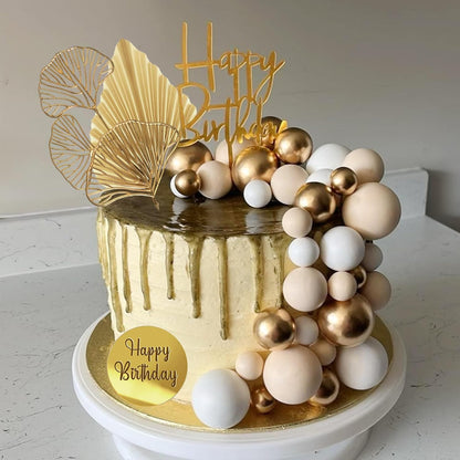 Blue White Gold Balls Cake Toppers Balls Birthday Cake Decorations for Birthday Boho Wedding Baby Shower Party Decoration (Blue White Gold)