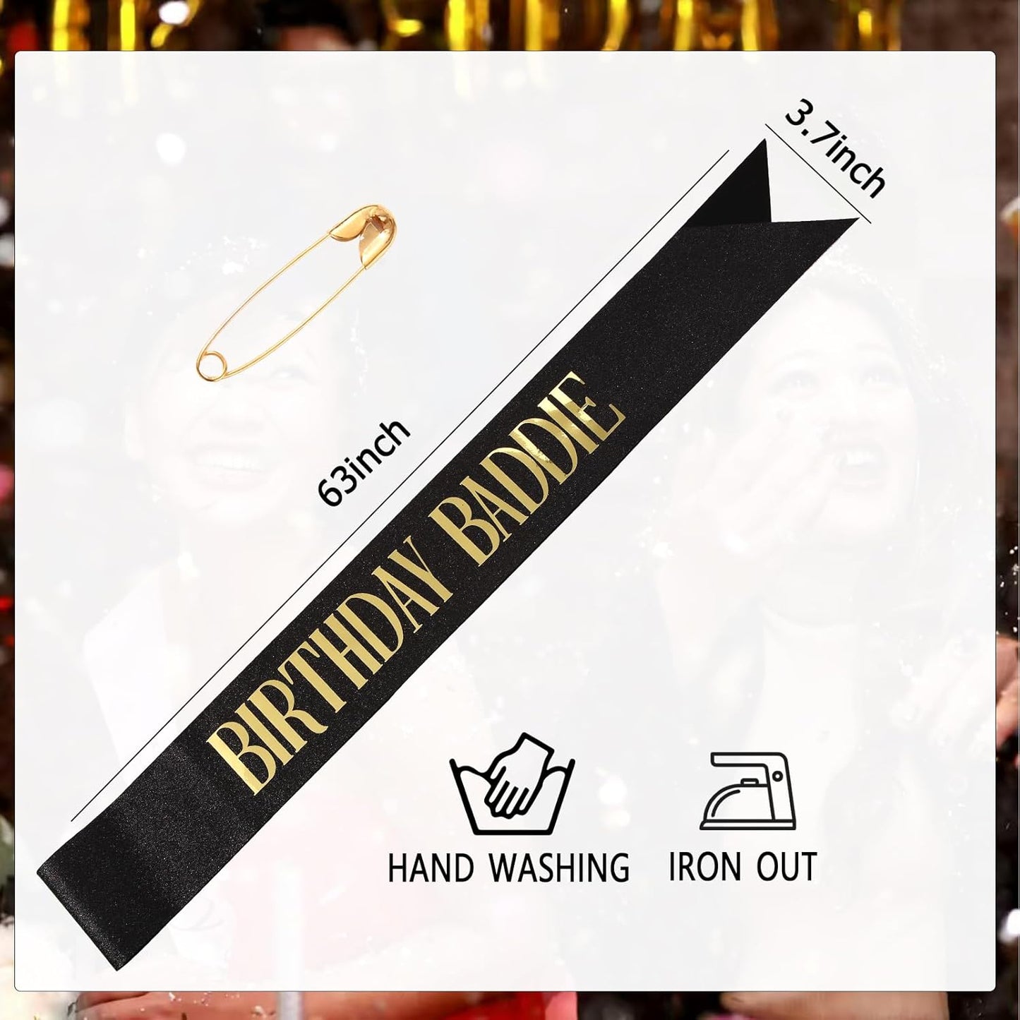 Birthday Baddie Sash, Black Glitter Birthday Sash for Women Men Girls, Gold Foil Funny BirthdaySash Decorations Party Favors Accessories Supplies (Gold)