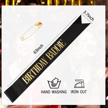 Birthday Baddie Sash, Black Glitter Birthday Sash for Women Men Girls, Gold Foil Funny BirthdaySash Decorations Party Favors Accessories Supplies (Gold)