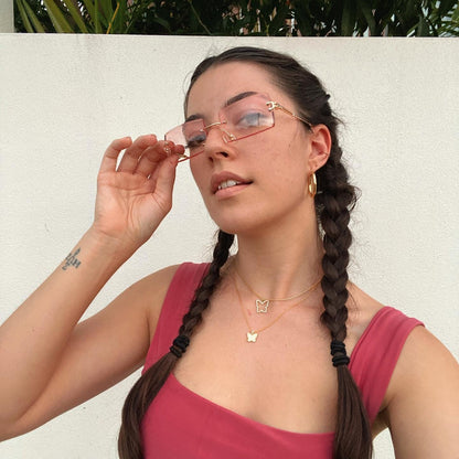 Rectangle Sunglasses for Men/Women Small Rimless Square Shade Eyewear