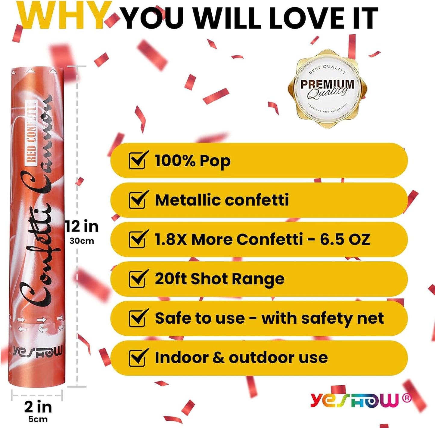 Confetti Cannon Party Poppers Gold,(6 pack) YESHOW Confetti Shooters Blaster for Birthday Graduation Wedding Christmas New Year’s Eve and Valentine's Day Any Celebrations