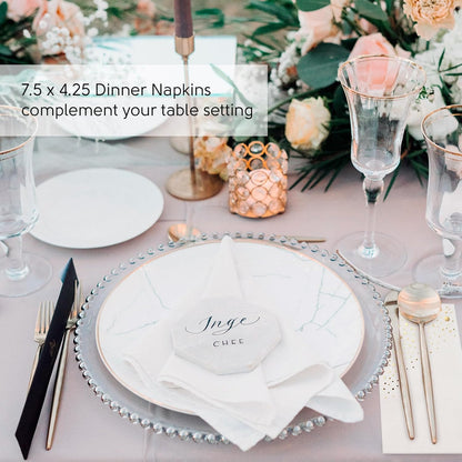 Stylish Gold Dinner Napkins, 100 White and Gold Napkins, Disposable Party Napkins, 7.5x4.25 Inch Wedding Napkins for Reception, 3-Ply Dinner Napkins, Disposable Napkins for Party, Gold Paper Napkins