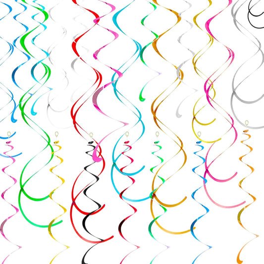 40 Pcs Rainbow Hanging Swirl Party Decorations, Colorful Streamers Party Decorations, Foil Swirl Streamer Spiral Ceiling Decor for Birthday Wedding Baby Shower Carnival Fiesta Festival