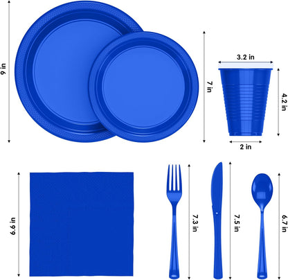 350 Pcs Black Plastic Plates For Party, Black Disposable Plates Set, 50 Of Each 9" Dinner Plate Set, 7" Dessert Plate, Cups, Napkins & Cutlery Plastic Dinnerware Set Exquisite