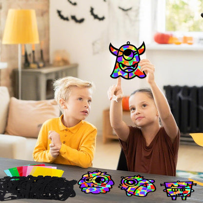 QOUBAI 32 Sets Stars Suncatchers Craft Back to School DIY Stained Glass Window Patriotic 4th of July Paper Craft Home School Classroom Decor Kid Birthday Gift Creative Art Activity Game - Colors B