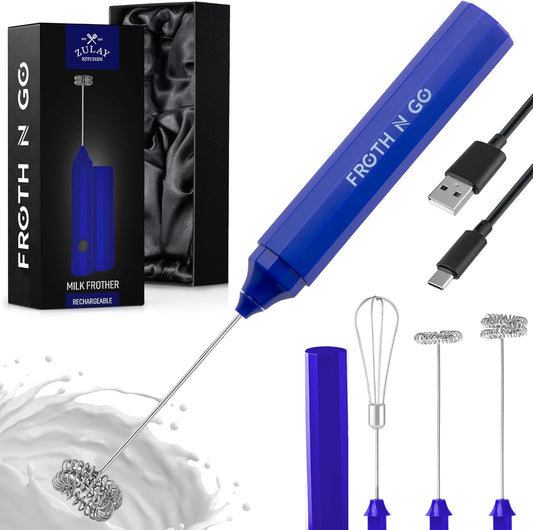 Zulay Kitchen Powerful Milk Frother AA Batteries Included – Ultra Fast Handheld Drink Mixer with Stainless Steel Whisk Stirrer for Coffee, Protein, Matcha & More, Frother Wand Electric Frothmate Black - Colors D