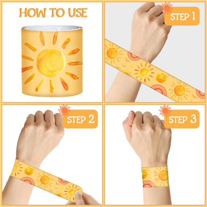 48PCS Boho Sun Party Favors Slap Bracelets Hippie Groovy Boho Sunshine First Trip Around the Sun Theme Birthday Party Decorations Supplies For Here Comes the Son Baby Shower Sun Party Supplies