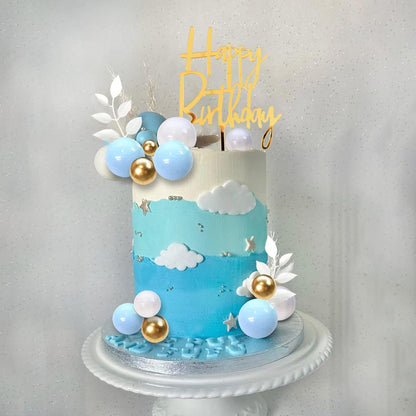 Khaki Balls Cake Topper Boho Grass Cake topper Khaki White Gold Pearl Balls Happy Birthday Cake Decorations for Wedding Birthday Boho Themed Supplies (Khaki)