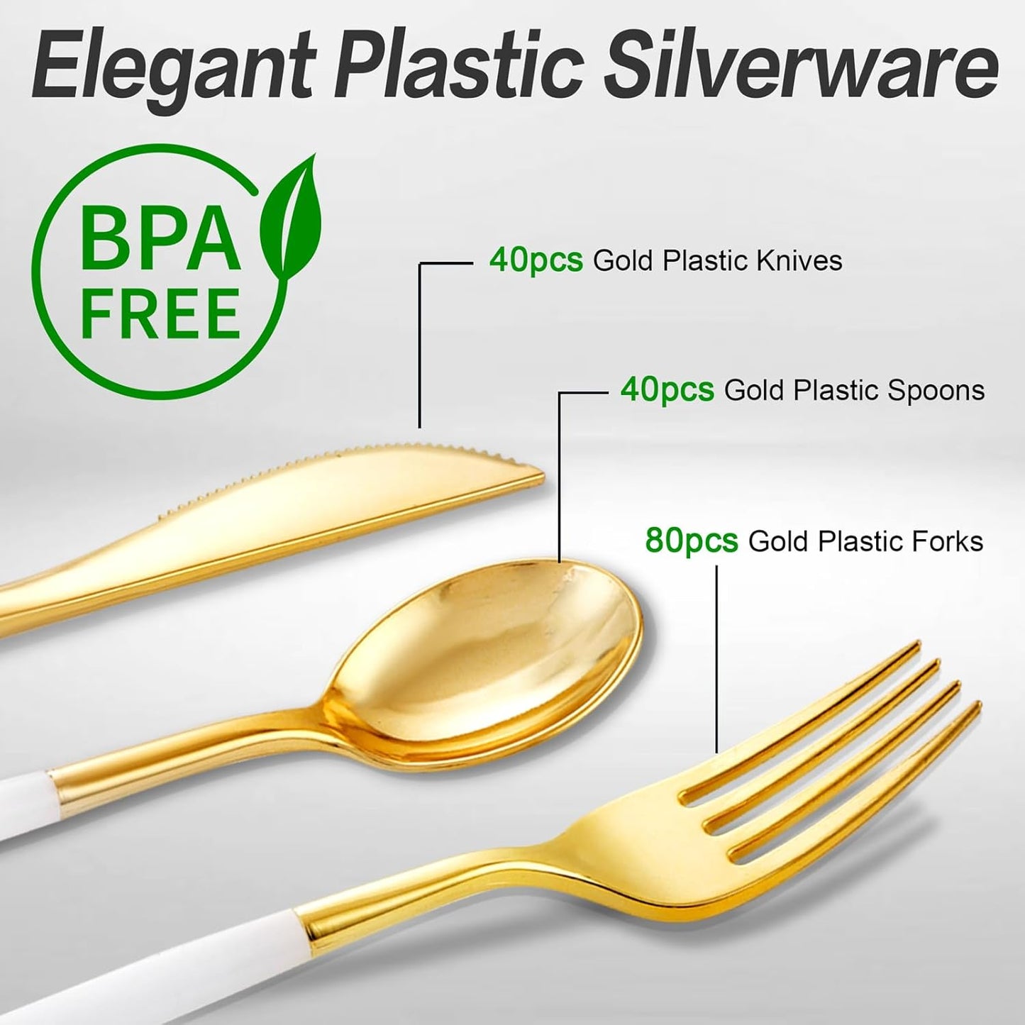SUT 150Pcs Silver Plastic Silverware, Silver Disposable Cutlery, Heavy Duty Disposable Silverware, Plastic Utensils Include 50 Plastic Forks, 50 Plastic Spoons, 50 Plastic Knives