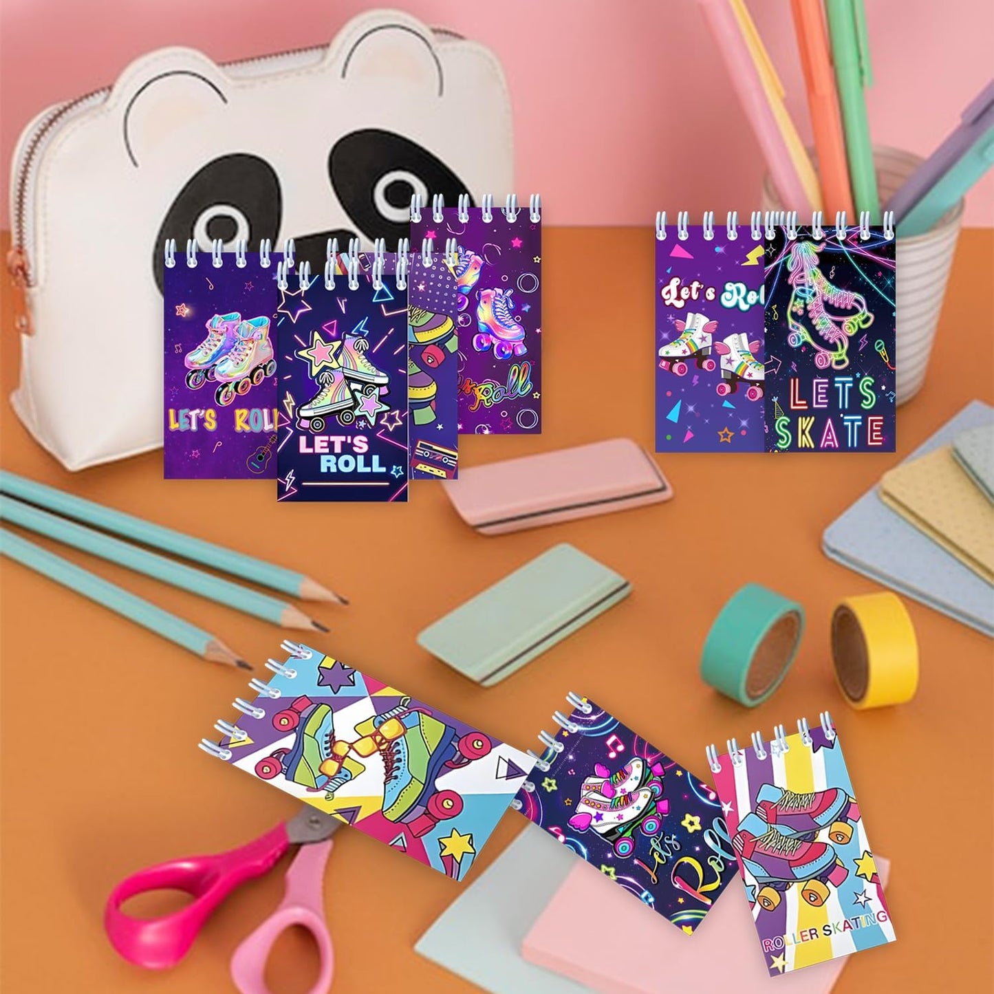 24 PCS Roller Skate Party Favors Roller Skating Notebook Roller Small Notepads Retro 60s & 80s Party Favors Supplies Roller Skating Party Decorations Retro Hip Hop Birthday Supplies