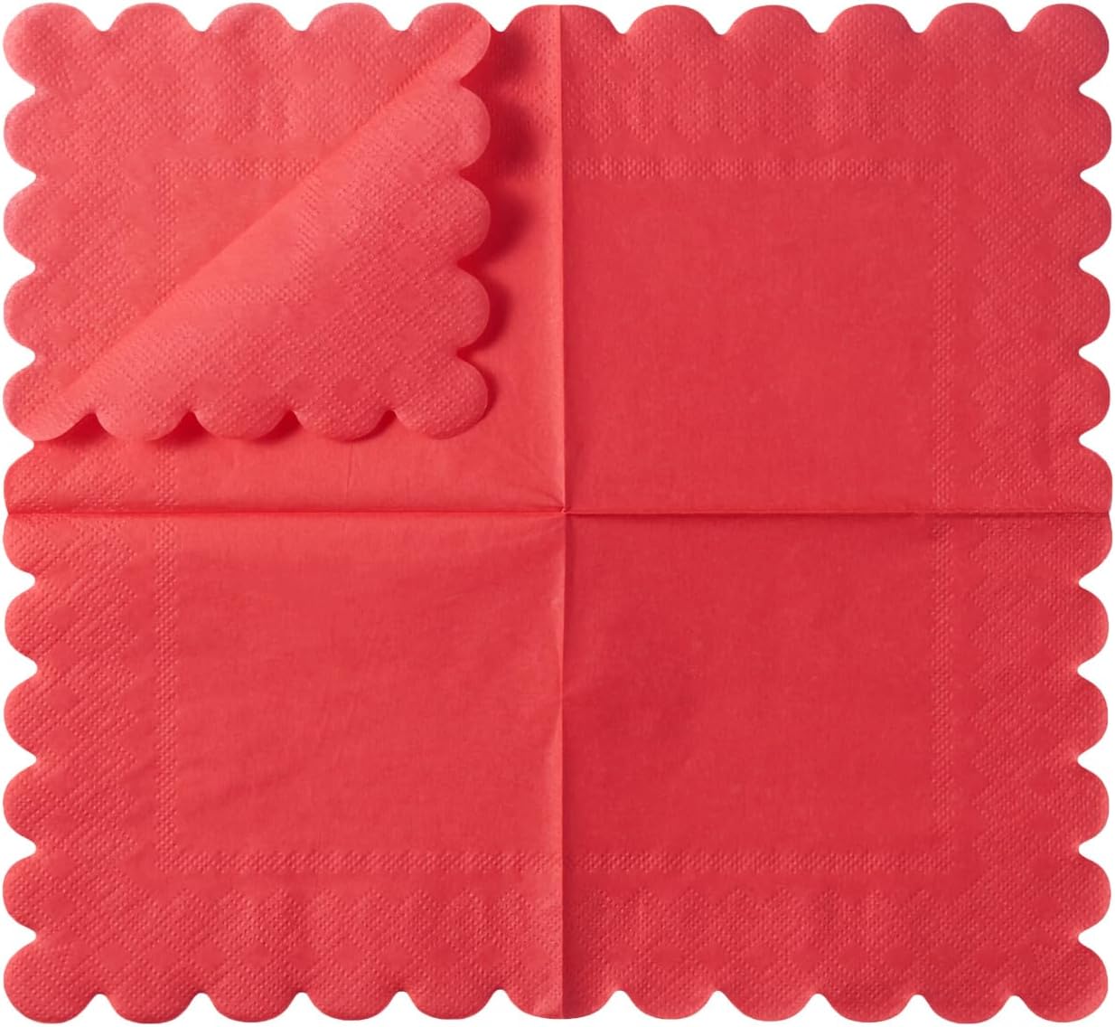 100 Pack Cocktail Napkin 2-Ply Scalloped Edged Dessert Napkins Folded 5 x 5 Inches Disposable Napkins for Dinner Wedding Birthday Party Bridal Anniversary Reception Event (Pink)