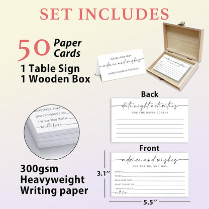 Boho Advice and Wishes for the Mr and Mrs - 50 Packs Wedding Advice Cards Bridal Shower Game Cards with Box Reception Guest Book for Bride Groom Newlywed Engagement Party Decoration -A08
