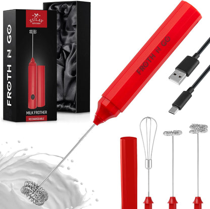 Zulay Kitchen Powerful Milk Frother AA Batteries Included – Ultra Fast Handheld Drink Mixer with Stainless Steel Whisk Stirrer for Coffee, Protein, Matcha & More, Frother Wand Electric Frothmate Black - Colors E