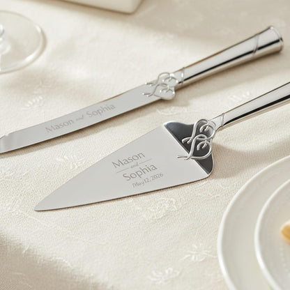Lenox True Love Silver Personalized Wedding Cake Cutting Set, Engraved Wedding Cake Knife and Server, Wedding Cake Cutter
