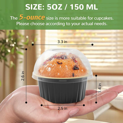 TLAZZ 40 Pack 5 OZ Mini Cake Pans with Lids, Disposable Aluminum Foil Ramekins Muffin Tin, Round Brownie Pudding Cupcake Baking Cups, Mini Cake Containers Flan Molds for Wedding Birthday Party