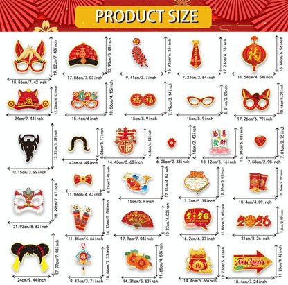 KYMY 2026 Chinese New Year Photo Booth Props Kit, 1 Selfie Frame & 24 Photo Booth Props, Zodiac Horse Year Spring Festival Festive Selfie Accessories for Asian Lunar New Year Party Favors