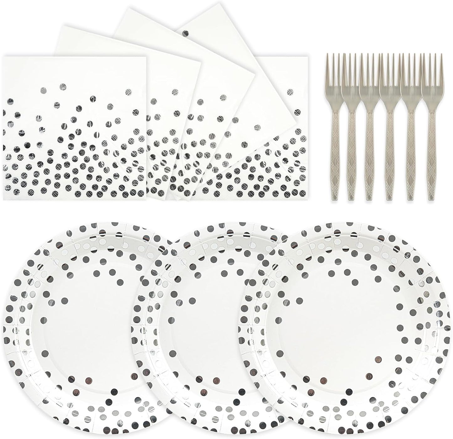 75PCS Paper Plates and Napkins Set - White and Gold Dot Disposable Party Dinnerware Includes Paper Plates, Napkins, Forks Decorations for 2026 New Year, Birthday, Wedding and Holiday, Serves 25