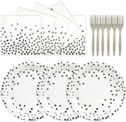 75PCS Paper Plates and Napkins Set - White and Gold Dot Disposable Party Dinnerware Includes Paper Plates, Napkins, Forks Decorations for 2026 New Year, Birthday, Wedding and Holiday, Serves 25