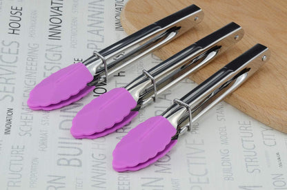 HINMAY Small Tongs with Silicone Tips 7-Inch Mini Serving Tongs, Set of 6 (Green Red Blue Purple Pink Orange)