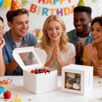 COTOPHER 50 Pcs Cake Boxes 8 Inch, 8x8x5 Inches Cake Containers (25 Boxes & 25 Boards), White Bakery Boxes with Windown for Cookies, Desserts, Cupcake, Pastries, Birthday, Wedding, Mother's Day