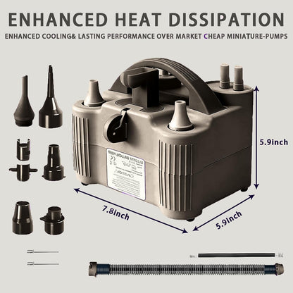 4-in-1 Electric Balloon Pump for All Balloons, Inflatables, and Sports Balls, Portable High Power Triple Inflating Ports for Latex Foil 260q Mylar Balloon