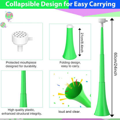 Collapsible Stadium Horn 24 Inch Vuvuzela Plastic Trumpet Blow Horns Noise makers for Sporting Events School Sports Football Games Party Supplies Favors Accessories (Black)