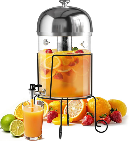 WantJoin Beverage Dispenser With Stand, Drink Dispenser for Party, Stainless Steel Water Dispenser with Ice Core, Spigot, Drink Jar Jug For Home Parties Lemonade, Clear Acrylic, 2-GALLONS 8 Liters