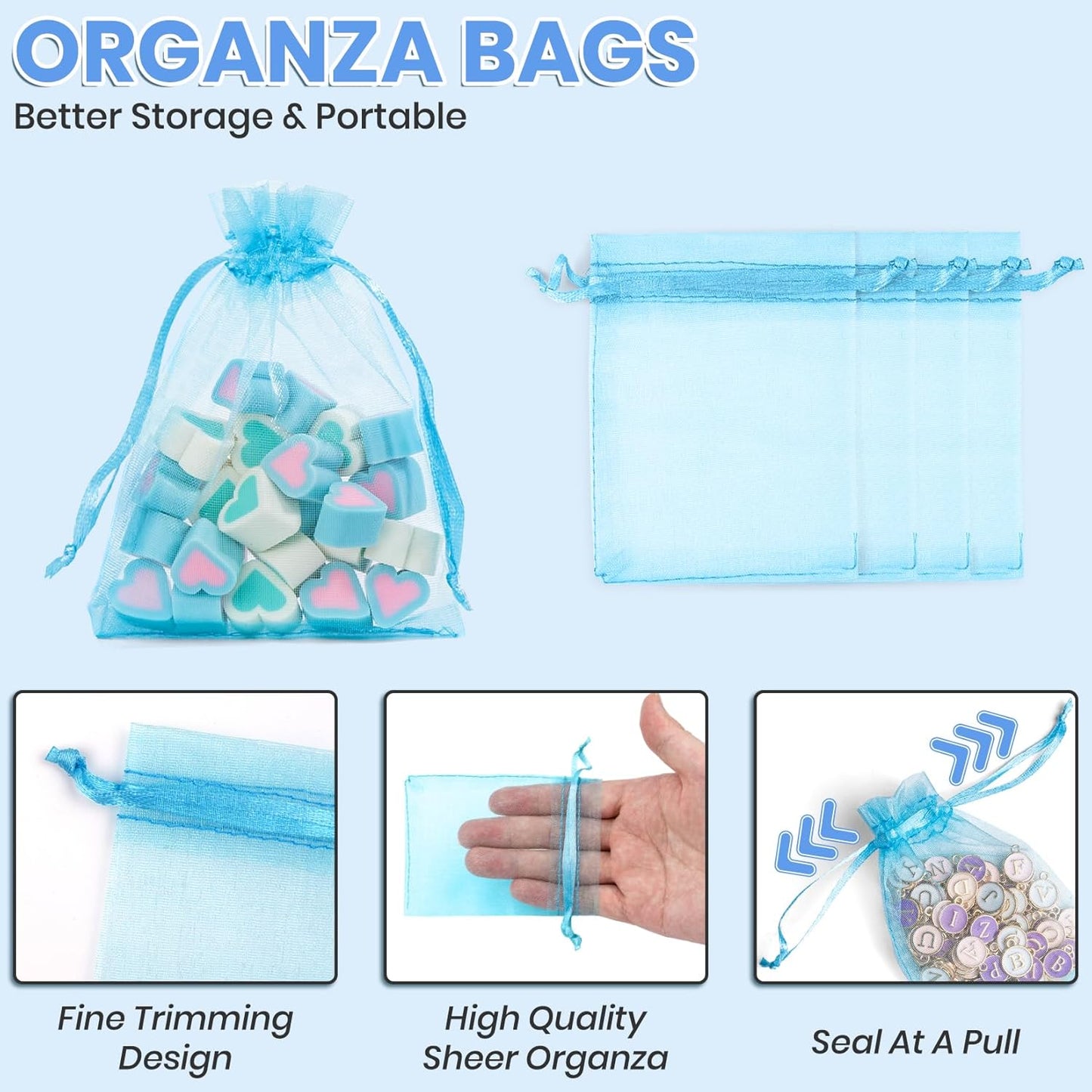 ANZNKU 50PCS White Organza Bags 3x4, Small Gift Bags Bulk for Sachet Jewelry Candy Treat, Mini Mesh Bag Drawstring for Wedding Bridal & Baby Shower, Party Favor Bag for Easter Mothers Day Birthday