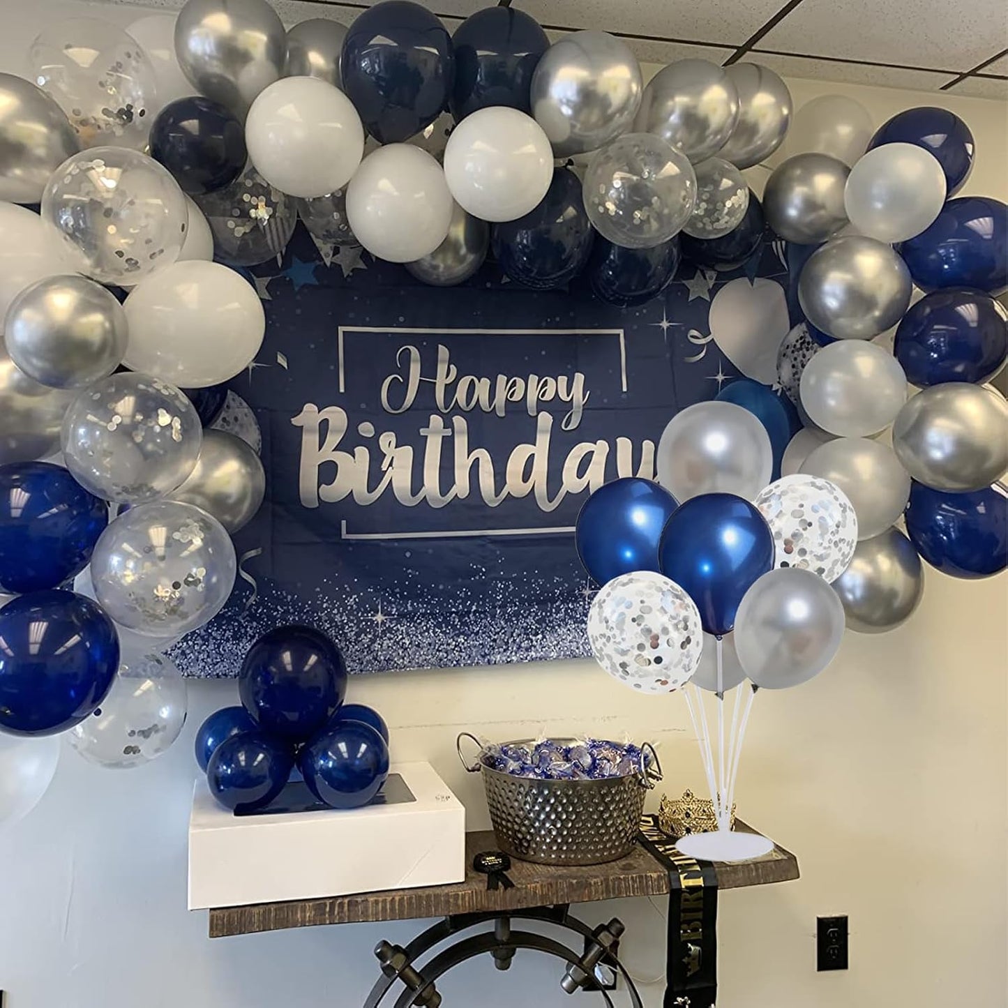 4 Set Balloon Stand Kit for Table Centerpieces With Balloon and Base Party Decorations for Birthday Wedding Retirement Graduation Baby Shower (Navy Silver)
