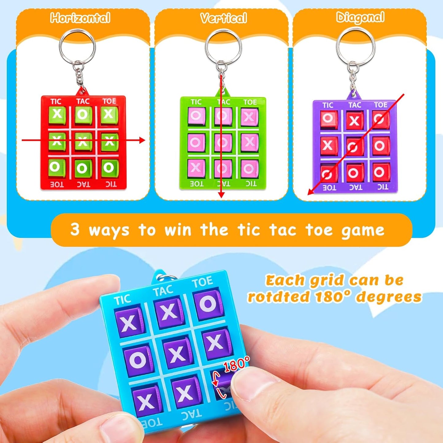 24PCS Tic Tac Toe Game Birthday Summer Party Favors Goodie Bags Stuffers for Kids 3-5 4-8 8-12 Classroom Treasure Chest Carnival Prize Box Toys Bulk Keychain Pinata Filler Return Gifts for Girl Boy