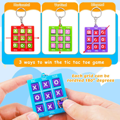 24PCS Tic Tac Toe Game Birthday Summer Party Favors Goodie Bags Stuffers for Kids 3-5 4-8 8-12 Classroom Treasure Chest Carnival Prize Box Toys Bulk Keychain Pinata Filler Return Gifts for Girl Boy
