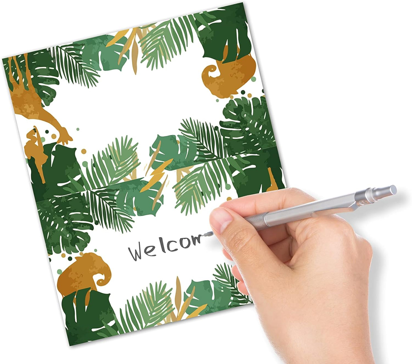 Table Place Card, Jungle Safari Animals Themed Tent Style Cards, Pack of 25 Half-Fold Reception Place Card, Gold Wild Animal Food Labels, Perfect for Baby Shower, Birthday Party C08