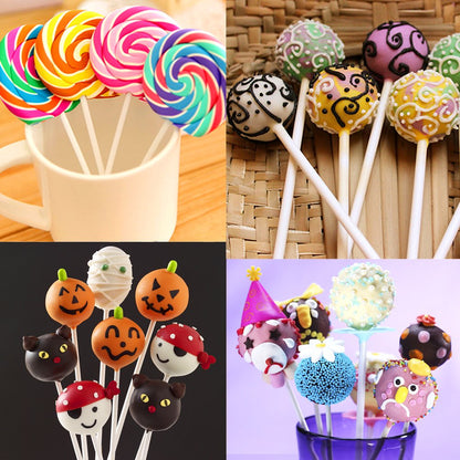 Augshy 300Pcs 6 Inch Cake Pops Making Tools - 100Pcs Cake Pop Sticks, Bags and Twist Ties